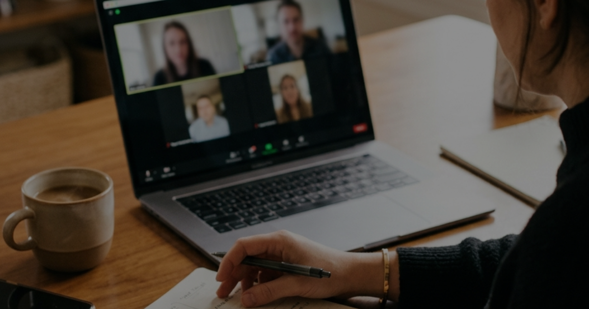 A digital marketer from Up After Studios on a Zoom call from her LinkedIn profile.